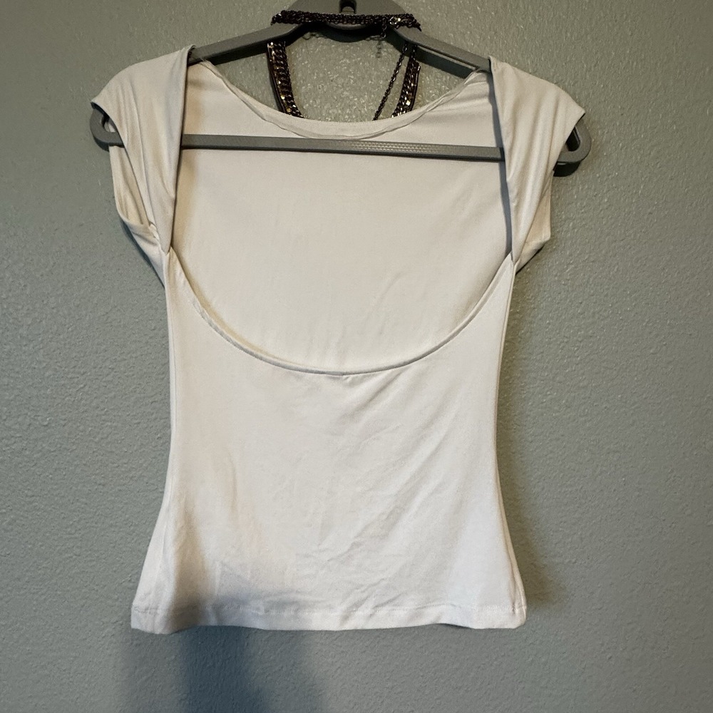BP White Cap Sleeve Stretchy Shirt Women's‎ Scoop Back Size Small New No Tag - Picture 3 of 6